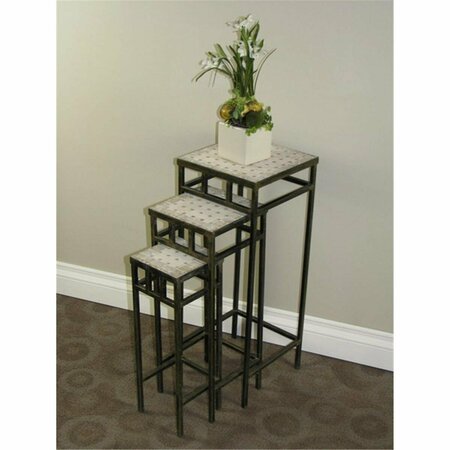 COMFORTCORRECT 3 piece travertine square plant stands - Antique Tuscany Metal- Travertine CO2965968